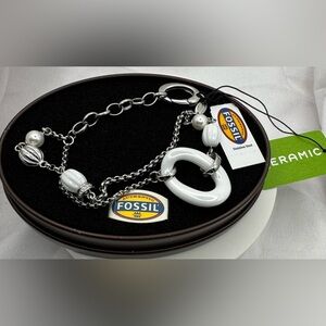 Fossil White Ceramic and Stainless Steel Bracelet NWT